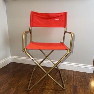 Lafuma Folding Vintage Retro Chair Canvas red Metal Frame Gold Portable Outdoor